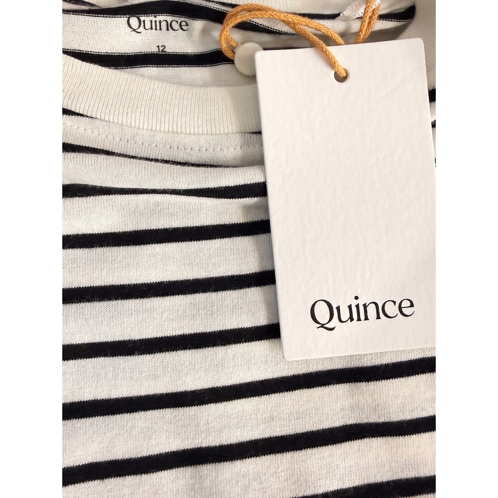 New Quince Womens Striped Long Sleeve Crew Neck Tee White Black Size 12 - Picture 6 of 6